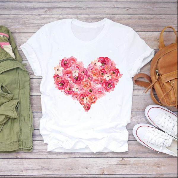 

womens t shirts ladies watercolor love clothing valentine flower floral women print ladies t graphic female tee t shirt, White