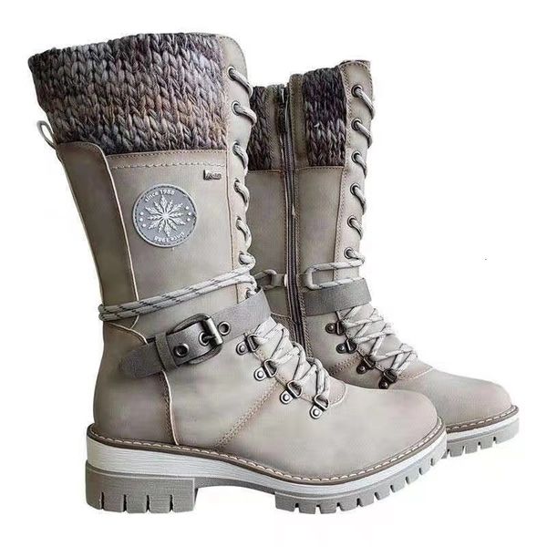 

winter high barrel martin square heel round head sewing large lace up knight boots, Black