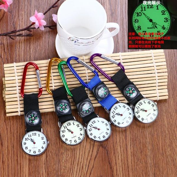 

10pcs compass pocket watches fashion watch keychain mini clock key ring with battery