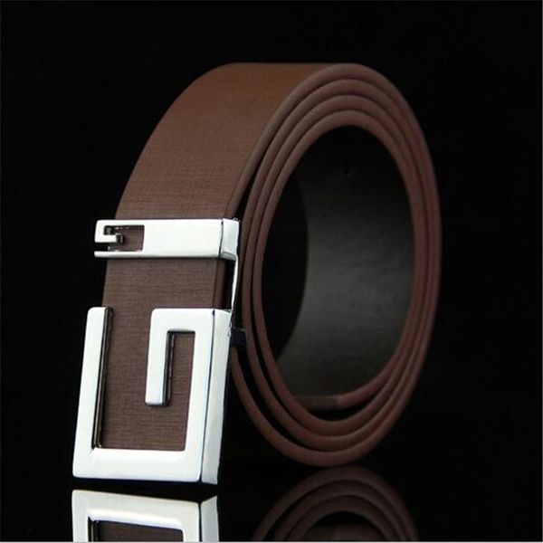 

belt for jeans fashion women men solid belt female faux leather smooth buckle waistband leisure strap g-shape, Black;brown