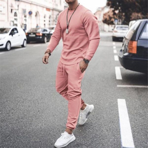 

running sets 2021 men's spring and autumn suit trend round neck solid color long-sleeved youth casual sportswear joggers men, Black;blue