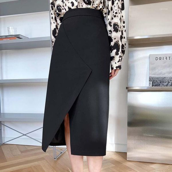 

skirts spring and autumn women's casual solid color high waist skirt, Black