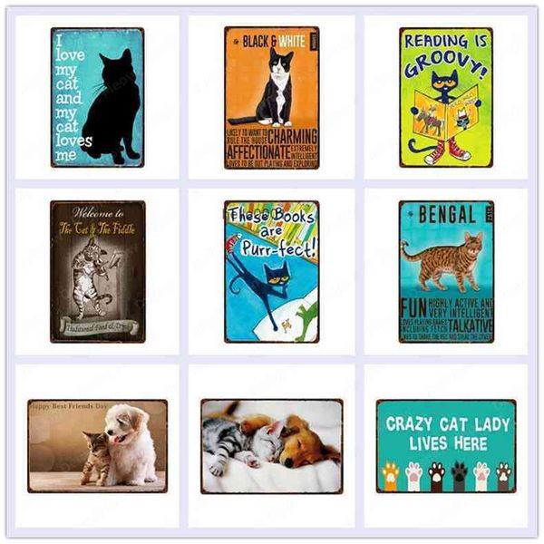 

crazy lady lives here retro plaque black cat tin signs bar cafe home wall decor bengal vintage metal art poster n359