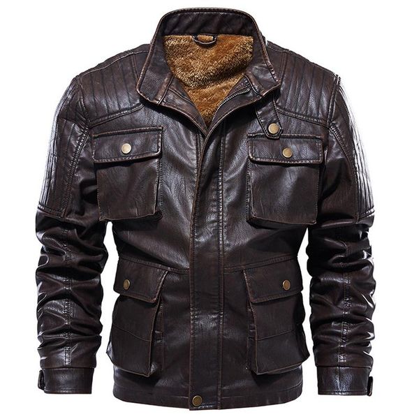 

men's fur & faux fashion winter automotive mens leather coats fleece padded 5xl big and tall men warm jackets european style overcoat b, Black