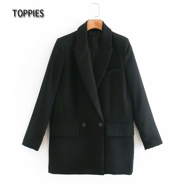 

new ies 2021 woman double breated long blazer ladies suit women solid color loose jacket 0blb, White;black