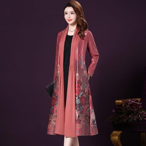 

women's trench coats spring fall vintage 4xl red grey floral pattern patchwork cardigan coat for women womens long windbreaker, Tan;black