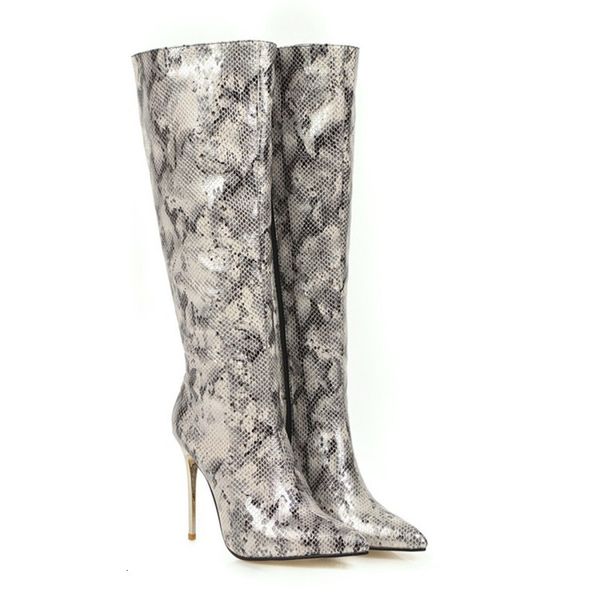 

tall stiletto for women, women's in heels, snake print, big size, european and style, winter 2021 boots 5mqx, Black