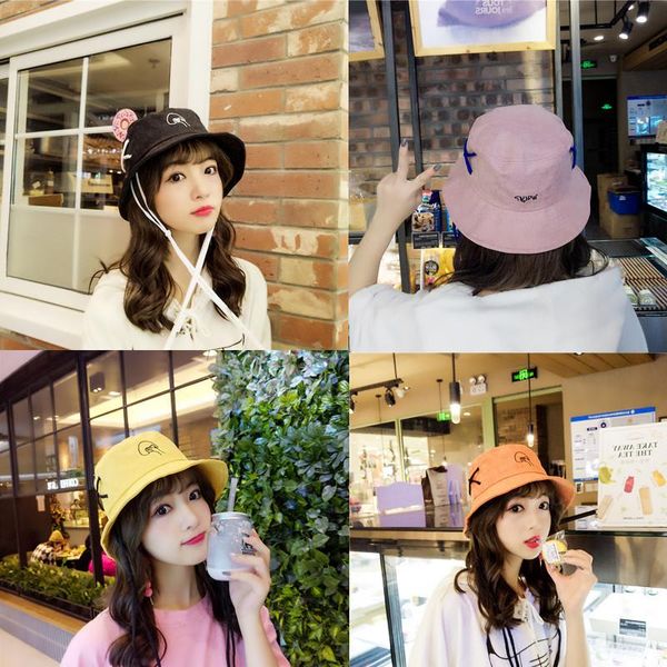 

cloches 2021 summer and autumn long belt hipster hip hop sun hat japanese cute ladies sunshade wild casual couple fisherman, Blue;gray