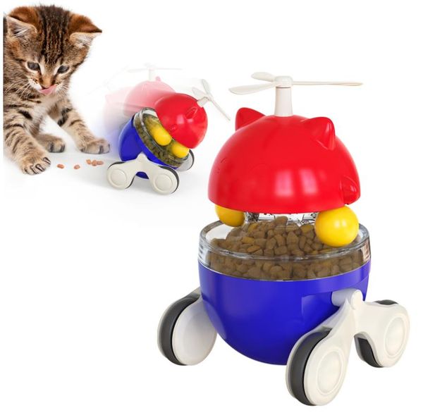 Dispenser di cibo per gatti, giocattoli, erogazione interattiva lenta palla per animali domestici, divertente giocattolo per addestramento IQ stile bicchiere con doppie palline rotanti, bacchetta staccabile per gatti e gattini