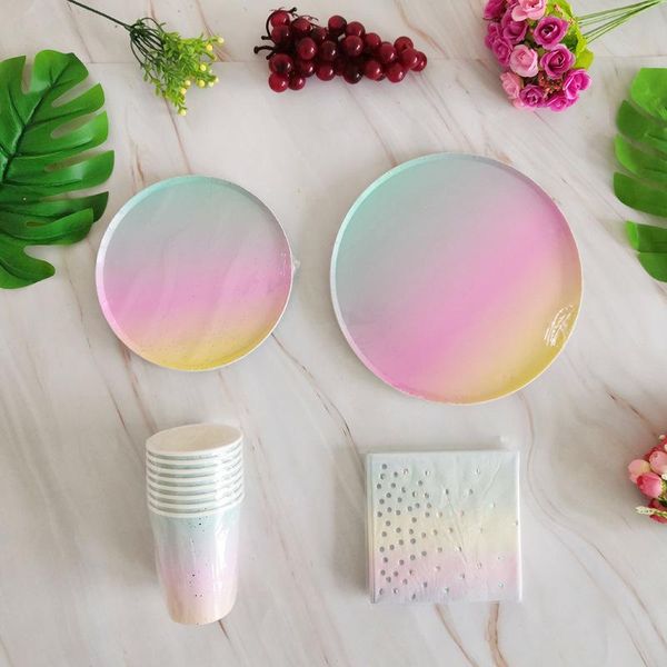 

disposable dinnerware rainbow wedding birthday party tableware set paper cup plate napkin outdoor picnic decoration