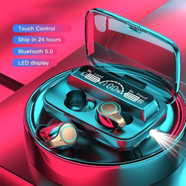 

headphones & earphones f9 m18 tws bluetooth wireless earbud waterproof sports touch control earphone lighting charging case stereo earbuds