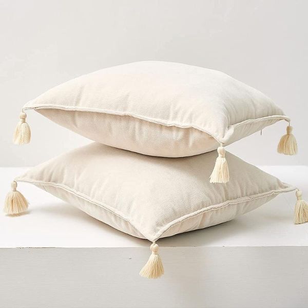 

cushion/decorative pillow canirica velvet cushion cover with tassel 45x45cm soft decoration pillows for living room solid housse de coussin
