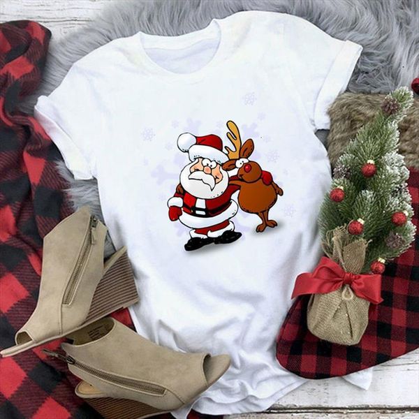 

cute santa claus print and mens women womens merry christmas reindeer white harajuku short sleeve tee of the year, White;black
