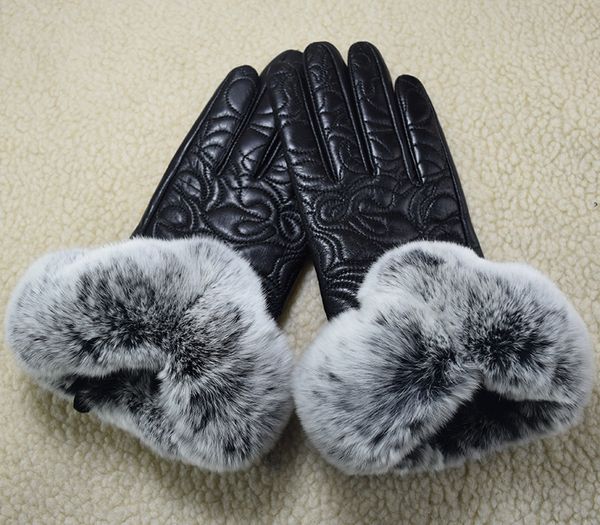 Luvas de couro casuais de couro inverno luxuos mitenes quentes senhoras great sheepskin touch screen luve