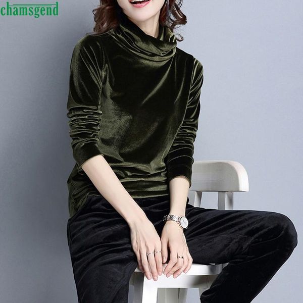 

women's blouses & shirts chamsgend autumn winter velvet blouse fashion solid color turtleneck casual basic warm pullover blusa de terci, White
