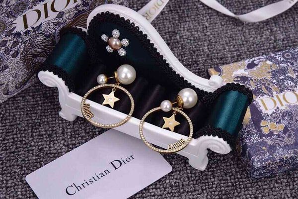 

2021 new designer family letter diamond ring earrings star pearl earrings women's fashion 2021, Golden