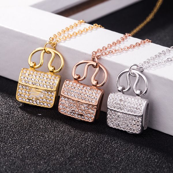 

2021 full diamond letter necklaces s925 sterling silver clavicle chain necklace pendant handbag fashion jewelry