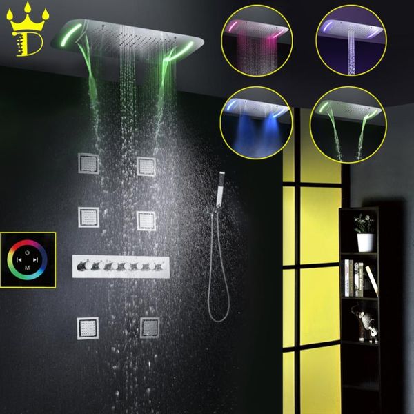 

disgod bathroom shower set accessories thermostatic mixer tap touch panel led shower head waterfall rainfall bath faucet