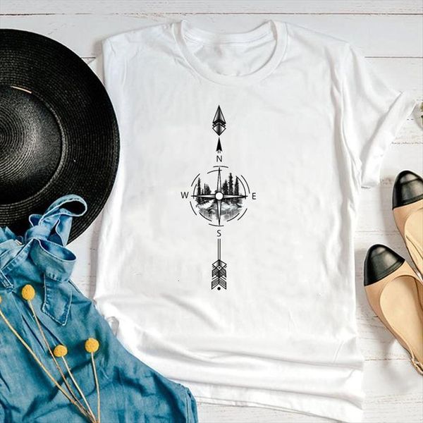 

graphic vintage compass 90s fashion women t shirt printing cartoon short sleeve summer print female clothes tees, White