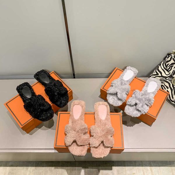 

high version family autumn and winter leisure breatable soes black daily woolen slippers straigt line female