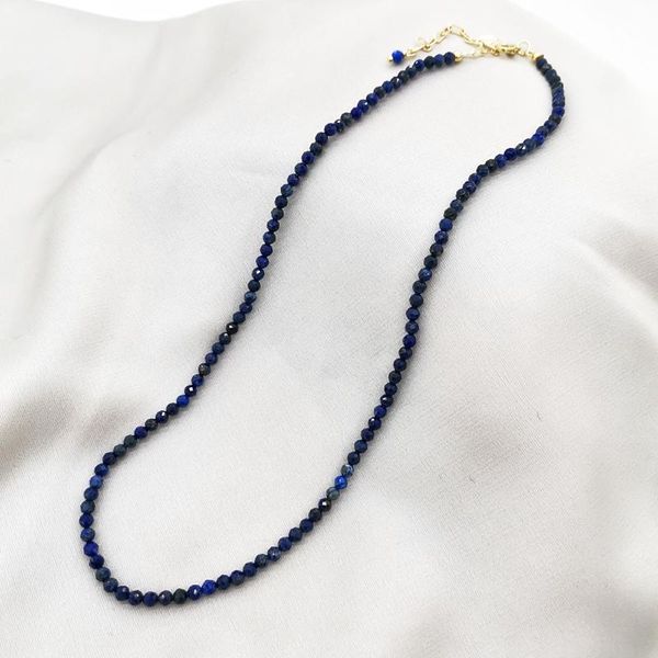 

pendant necklaces faceted lapis lazuli necklace delicate adjustable filled chains natural stones collier femme unique women, Silver
