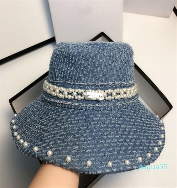 

fashion pearl design bucket hat for mens womens foldable caps black fisherman beach sun visor wide brim hats folding ladies plaid bowler cap, Blue;gray