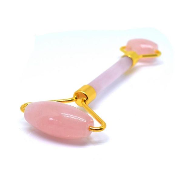 Dekorative Objekte Figuren Natürliche Jade Roller Gesichtsmassagegerät Rosa Doppelkopf Echtstein Kristall Hals Gesundheitspflege Entspannendes Massagegerät