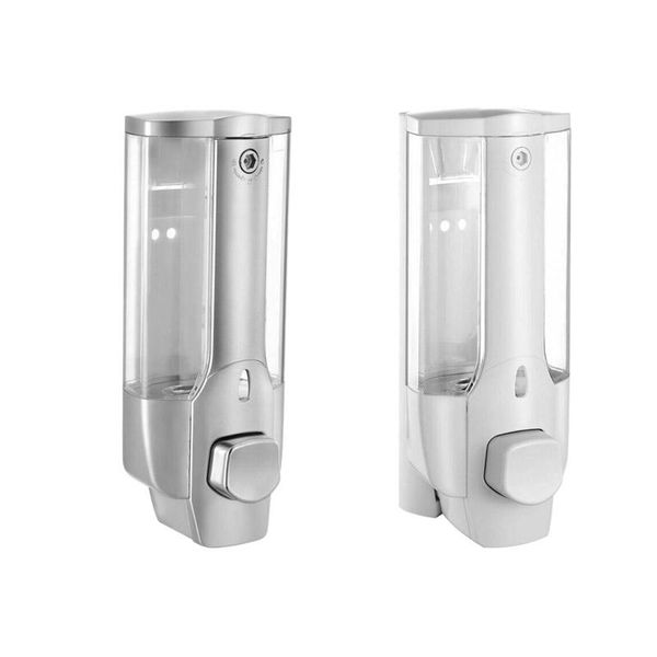 

liquid soap dispenser 2 pcs plastic wall-mounted manual bathroom and kitchen hand shampoo shower gel container silver & white