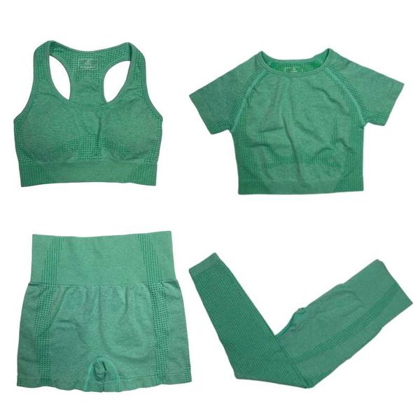 

4 pcs/set yoga set +short sleeve crop sports bra+sport shorts sports wear women gym clothing sports suit, White;red