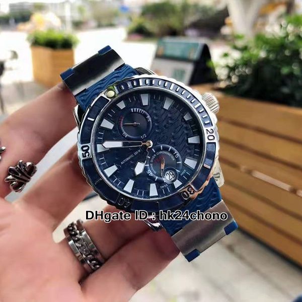 

new 45mm marine diver 263-10-3/93 blue texture dial power reserve automatic mens watch blue rubber strap watches sport watches, Slivery;brown