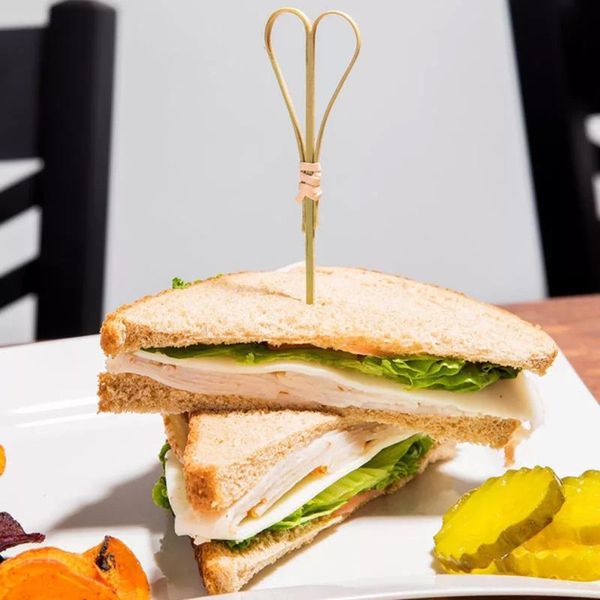 

disposable flatware 50pcs bamboo stick with twisted end scissors shape for barbecue snack sandwich fruit 12cm length