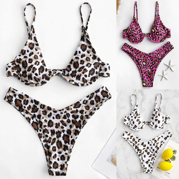 

women's swimwear 2021 women leopard snakeskin underwire bikini set two piece swimsuit beachwear summer hawaii beach vacation, White;black