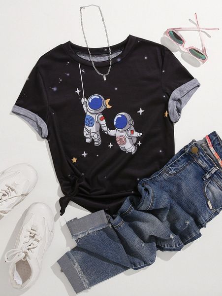 

cartoon astronaut print tee g7dw#, White