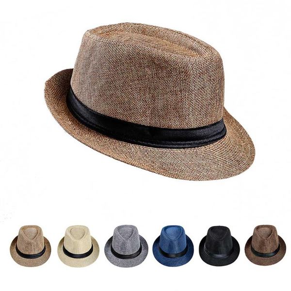 

cloches ly men hats straw hat linen sun protective foldable breathable casual cap for summer do99, Blue;gray
