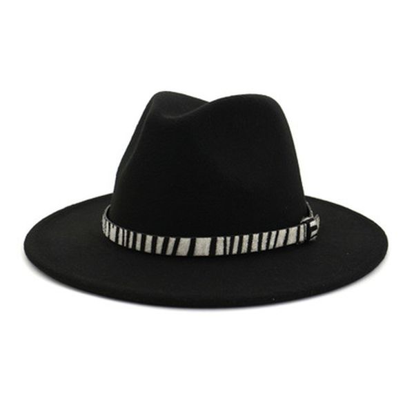 

2021 new fedora solid color with band belt zebra vintage autumn women winter green red formal church men hats eyz1, Blue;gray