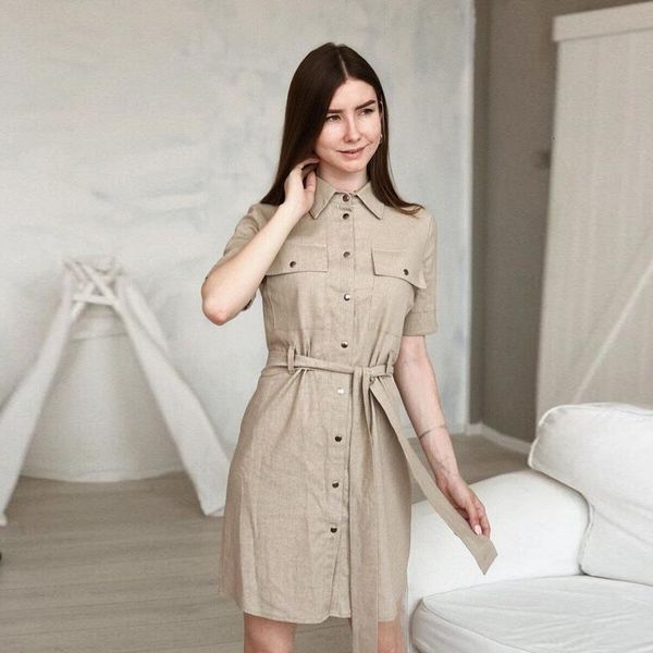 

new women vintage sashes front buttons a-line half sleeve turn down collar solid elegant casual mini 2021 spring pzr8, Black;gray