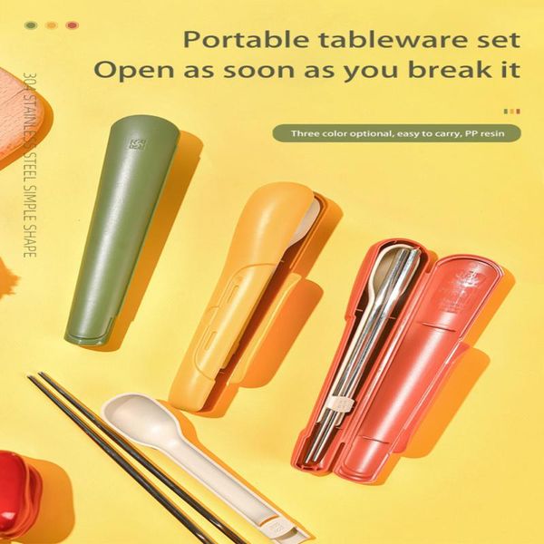 

chopsticks 2pcs/set travel cutlery portable stainless steel/plastic spoon combination set outdoor boxed dining