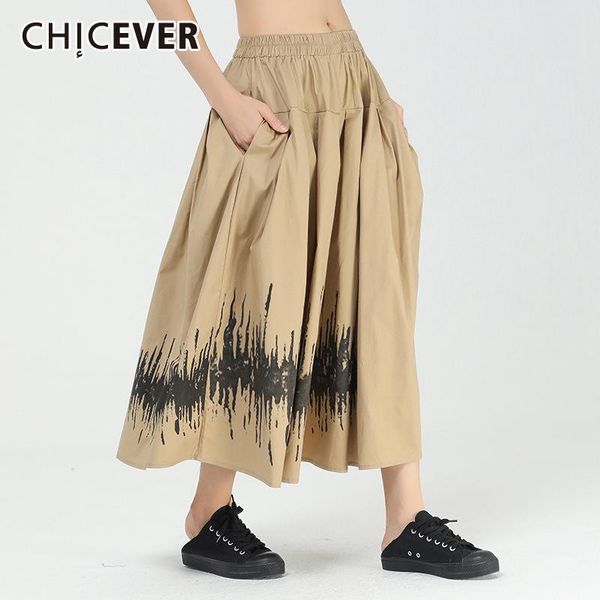 

skirts chicever asymmetrical pattern skirt for women high waist loose hit color designer print ankle length female 2021 clothing, Black
