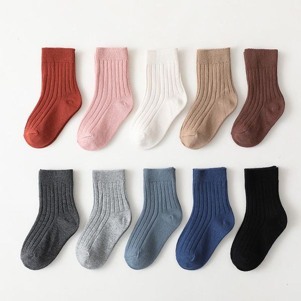 

socks 5 pair/lot 0-8 years old soft cotton children's girls boys solid color middle cut knitted floor baby soc, Pink;yellow