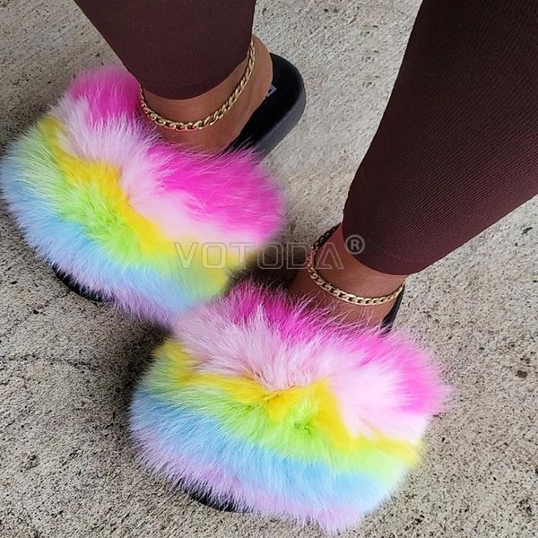 

slippers summer fluffy fur women furry slides flat home luxury flip flops fashion female cute shoes woman, Black