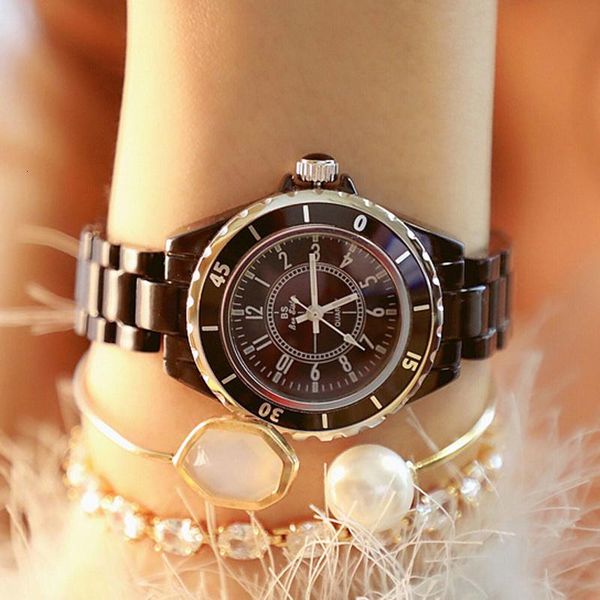 

wristwatches women watches ceramic bracelet ladies classic quartz watch fashion luxury rhinestone female wristwatch, Slivery;brown