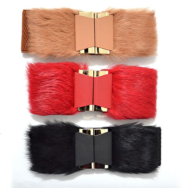 

autumn and winter new multicolor rabbit hair suede waist cover with coat windbreaker elastic belt, Black;brown