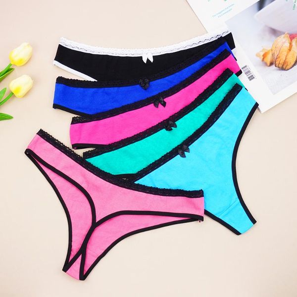 

women's panties 6pcs/set -4xl thong cotton plus size underwear solid color underpants g strings tangas kawaii lingerie, Black;pink