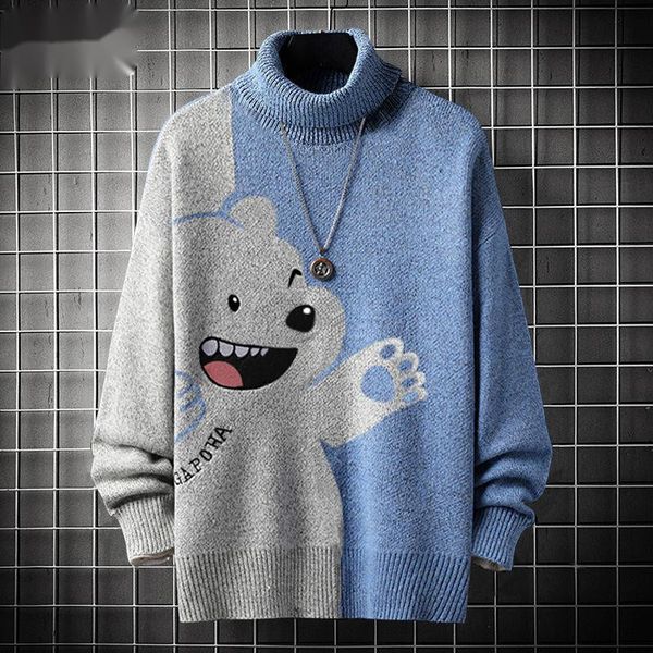 

men's sweaters zazomde oversized turtleneck male casual nightgown winter sweater loose knit personality qzip, White;black