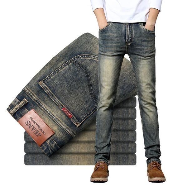 

men's jeans 2021 spring and autumn distressed straight slim stretch asual, Blue