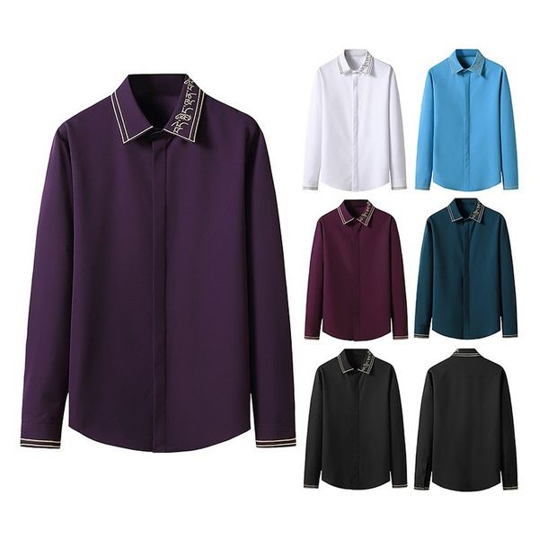 

e-baihui 2021 the new casual wear solid color small fresh men's color fashion embroidery long-sleeved shirt 1314a205, White;black