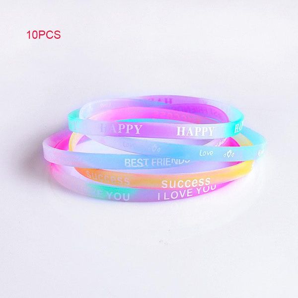 

bangle lots 10pcs mix colors letters print silicone bracelet wristband 5mm elastic rubber friendship bracelets men women jewelry, Black