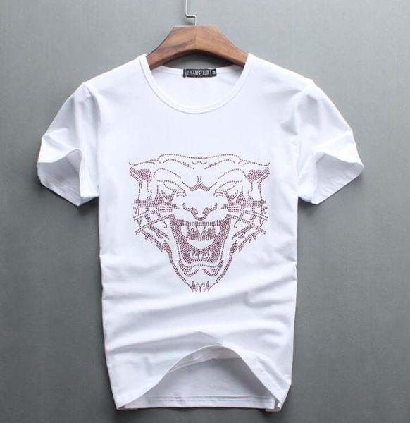 

2021 stylish rhinestones print t-shirt casual fashion men tshirts cool streetwear hip hop slim fit tees male clothing size m-5xl - white/bl, White;black