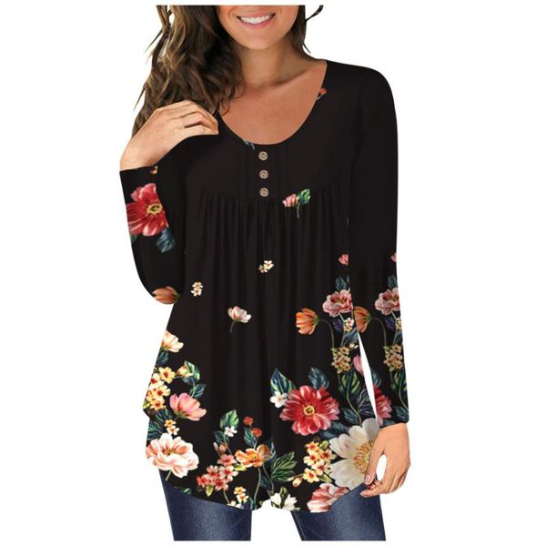 

women's blouses & shirts floral print blouses women's vintage casual round neck pleated stitching blouses shirts long-sleeved wome, White