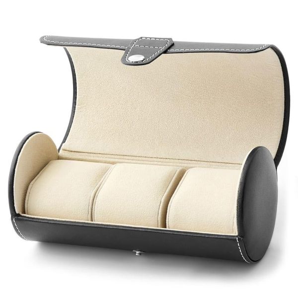 

watch boxes & cases 3 slots leather storage case black men's display bracelet jewelry gift, Black;blue